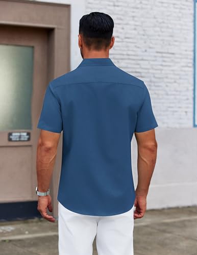 41vJVnVGdKL.jpg Men's Casual Dress Shirt Short Sleeve Button Down Shirts Summer Wedding Untucked Shirt