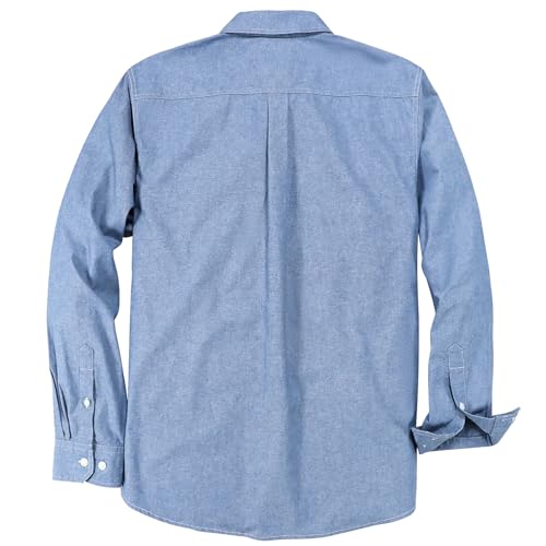® Chambray Shirt Men Long Sleeve Cotton Work Shirts with 2 Pockets Casual Button Down
