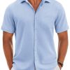 Men's Short Sleeve Button Down Shirt Casual Linen Shirts Summer Beach Vacation Shirt with Pocket
