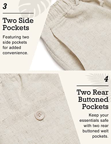 Men's Casual Linen Pants Elastic Waist Drawstring Beach Summer Pants Lightweight Linen Trousers