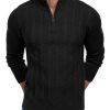 Men's Quarter Zip Sweater Cable Knit Mock Turtleneck Sweater Long Sleeve Soft Casual Pullover Sweater