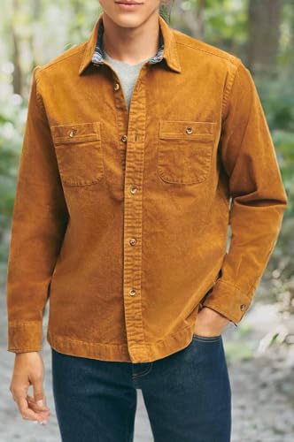Men's Medium Wale Corduroy Shirt Jacket, Brown, Small