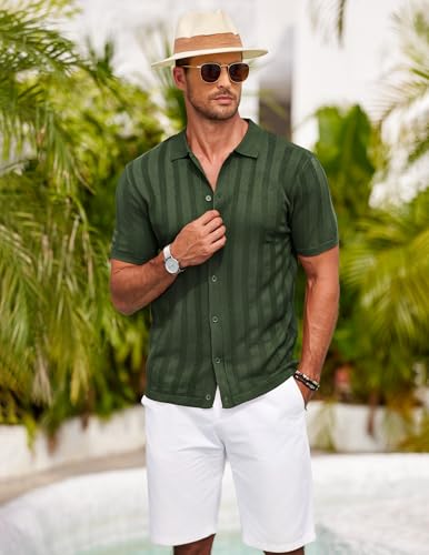Men's Knit Polo Shirt Vintage Button Down Shirt Short Sleeve Hawaiian Shirt 2025 Summer Fashion Beach Shirts
