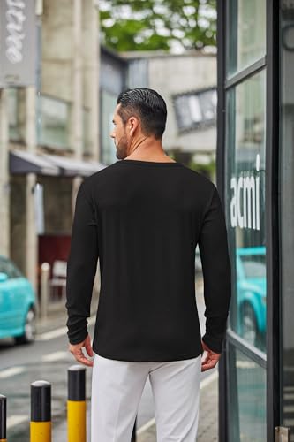 Men's Long Sleeve Tee Shirts Crew Neck T Shirt Solid Casual Basic Tees Soft Stretch T-Shirts
