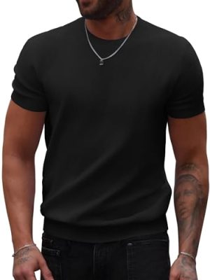 Mens Knit T-Shirts Summer Waffle Shirts Vintage Shirts Short Sleeve Crew Neck Tee Shirt Casual Crochet Top
