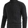 Men's Turtleneck Pullover Sweaters Long Sleeve Solid Twisted Cable Knit Sweater