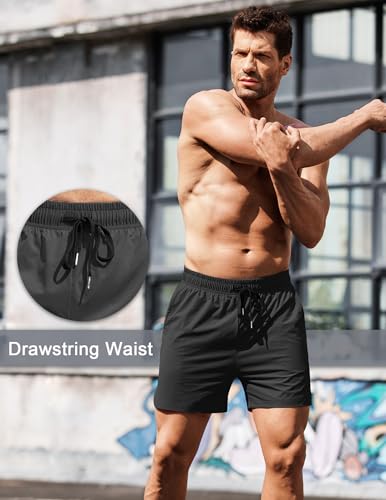 41zmbQffoRL.jpg Men's Running Athletic Shorts 5 Inch 2 Pack Gym Workout Shorts Fitted Exercise Hiking Shorts with Zipper Pocket