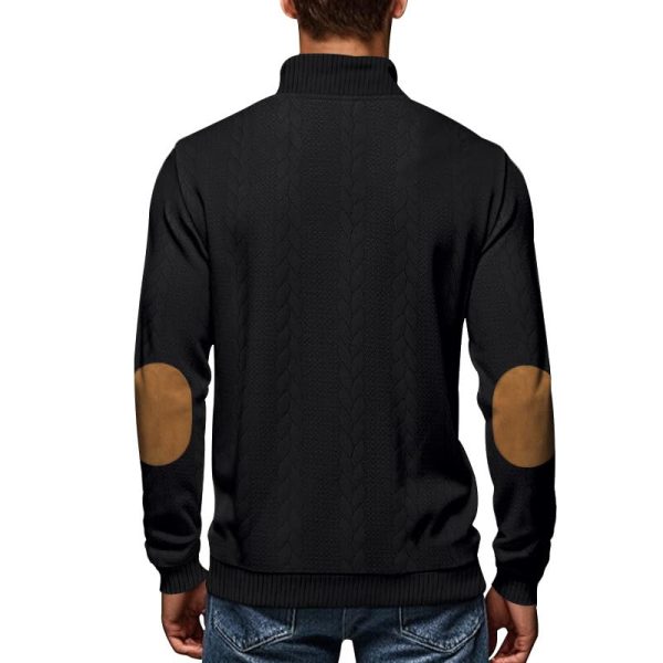 Men's Colorblock Pullover Sweaters Long Sleeve Stand Collar Quarter Button Knitted Sweatshirts Quilted Sweatshirt