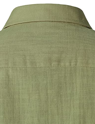 Men's Fitted Cotton Like Linen Casual Short Sleeve Button Up Shirts Lightweight Beach Tops with Pocket