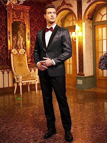 COOFANDY Men's Floral Tuxedo Jacket Jacquard Suit Jacket Slim Fit Blazer for Wedding, Prom, Dinner