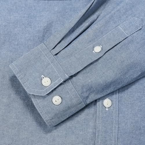 ® Chambray Shirt Men Long Sleeve Cotton Work Shirts with 2 Pockets Casual Button Down