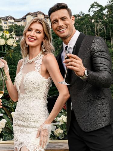 COOFANDY Men's Floral Tuxedo Jacket Jacquard Suit Jacket Slim Fit Blazer for Wedding, Prom, Dinner
