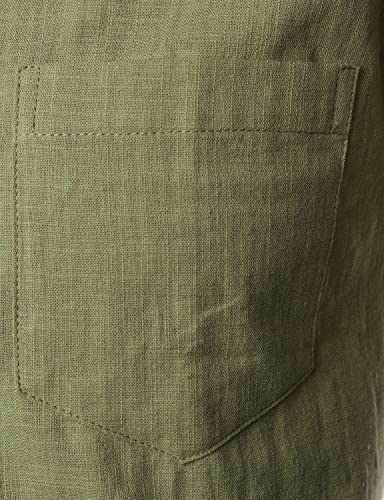 Men's Fitted Cotton Like Linen Casual Short Sleeve Button Up Shirts Lightweight Beach Tops with Pocket