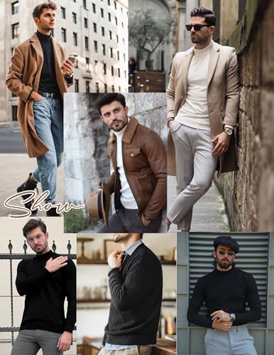 Men's Mock Turtleneck Shirts Long Sleeve Underwear Tops Fleece Ribbed Knit Pullover Sweater Basic Thermal Sweatshirts