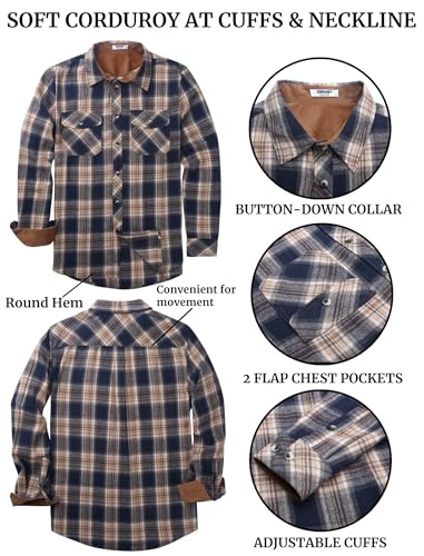 Men's Fall Plaid Button Down Shirt Long Sleeve Casual Cowboy Work Shirts Lightweight Flannel Shirts Two Pocket