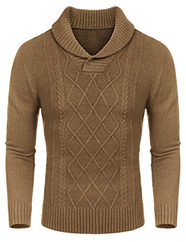 Men's Shawl Collar Sweaters V-Neck Relaxed Fit Cable Pullovers