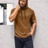 Men's Short Sleeve Hoodie Workout Gym Sweatshirt Muscle Fit Fashion Athletic Hoodies Pullover Cotton Hooded T-Shirts