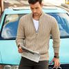 Men's Full Zip Cardigan Sweater Slim Fit Cable Knitted Zip Up Sweater with Pockets
