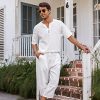 Men's 2 Pieces Linen Set Henley Shirt Short Sleeve and Harem Capri Pants Wide Leg Baggy Beach Yoga Trousers Outfits