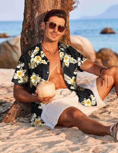 51M09S3RGuL.jpg Hawaiian Shirt for Men Short Sleeve Floral Button Down Shirt Tropical Casual Summer Beach Shirts