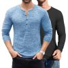 Men's 2Pack Slim Fit Henley Shirts Long Sleeve Lightweight Fashion Casual Cotton Basic T Shirts