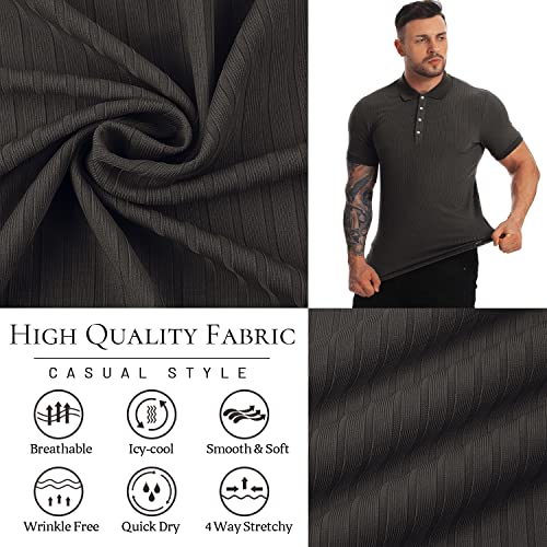 51Mt9X6xr8L.jpg Collared Muscle Polo Shirts Men Slim Fit Textured Knit Polo Shirts Short Sleeve Button Down Shirts Casual Stylish