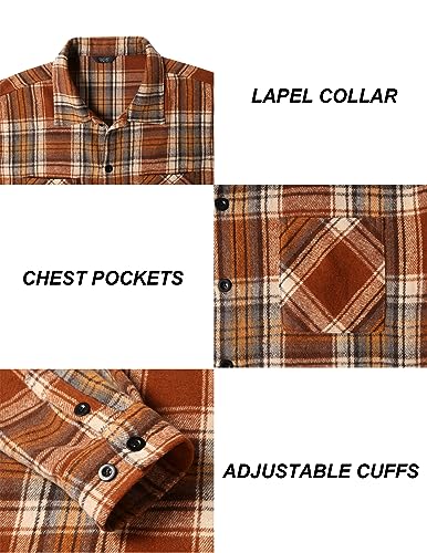 Men's Flannel Shirts Casual Button Down Plaid Shirt Jacket Long Sleeve Fleece Shacket with Pockets