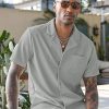 Men's Wrinkle Free Untucked Cuban Shirt Business Casual Button Down Shirts Short Sleeve Shirt