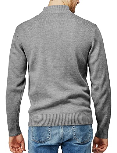 Mens Casual Slim Fit Pullover Sweaters Long Sleeve Knitted Fabric Zip Up Mock Neck Polo Sweater