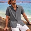 51ROwkiFkmL.jpg Men's Linen Shirts Short Sleeve Casual Shirts Button Down Shirt for Men Beach Summer Wedding Shirt