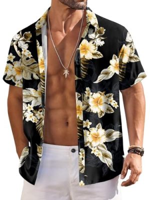 Hawaiian Shirt for Men Short Sleeve Floral Button Down Shirt Tropical Casual Summer Beach Shirts