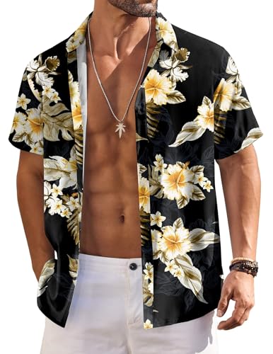 51T7EOQvh5L.jpg Hawaiian Shirt for Men Short Sleeve Floral Button Down Shirt Tropical Casual Summer Beach Shirts