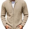Men's Full Zip Cardigan Sweater Slim Fit Cable Knitted Zip Up Sweater with Pockets