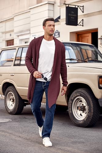 Mens Shawl Collar Long Cardigan Knit Ruffle Fashion Sweater Drape Cape