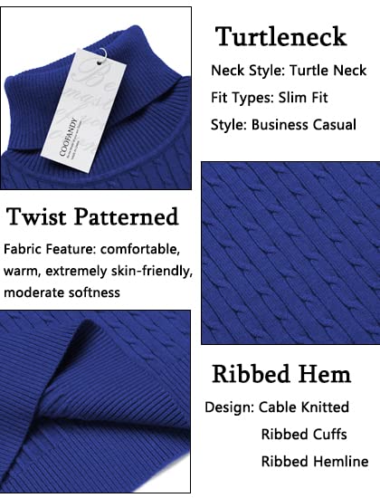 Men's Slim Fit Turtleneck Sweater Casual Twist Patterned Pullover Knitted Sweater Royal Blue