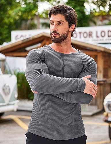 51WWxqLbz7L.jpg Men's 2 Pack Muscle T-Shirt Stretch Long Sleeve Gym Workout Bodybuilding Training Tee Shirts Casual Hipster Tops