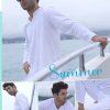 Men's 2 Pieces Cotton Linen Set Henley Shirt Long Sleeve and Casual Beach Pants Summer Yoga Outfits
