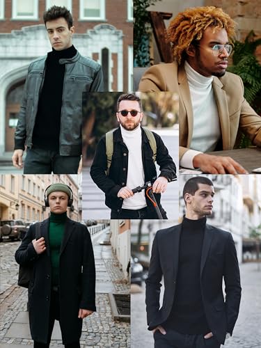 Turtleneck Men Shirt Long Sleeve Ribbed Knitted Casual TShirt Slim Fit Cotton Turtle Neck Pullover Sweater