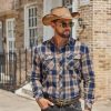 Men's Fall Plaid Button Down Shirt Long Sleeve Casual Cowboy Work Shirts Lightweight Flannel Shirts Two Pocket