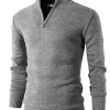 Mens Casual Slim Fit Pullover Sweaters Long Sleeve Knitted Fabric Zip Up Mock Neck Polo Sweater