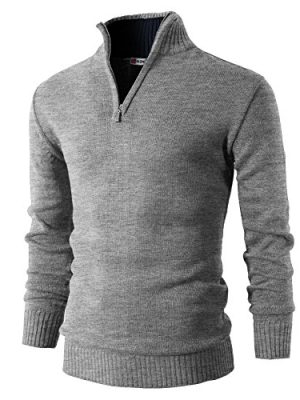Mens Casual Slim Fit Pullover Sweaters Long Sleeve Knitted Fabric Zip Up Mock Neck Polo Sweater
