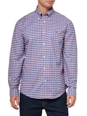 Stretch Cotton Non-Iron Oxford Polo Button Down Collar, Navy Ground Check Shirt, Navygroundchk
