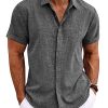 51bfggM-lL.jpg Men's Linen Shirts Short Sleeve Casual Shirts Button Down Shirt for Men Beach Summer Wedding Shirt