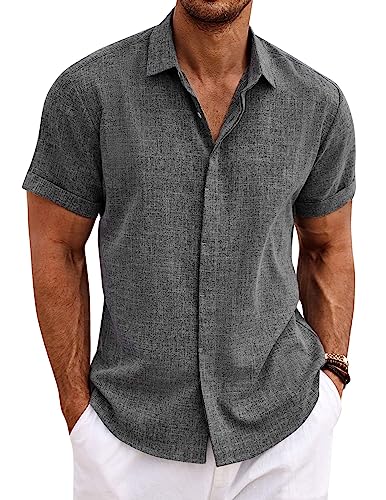 51bfggM-lL.jpg Men's Linen Shirts Short Sleeve Casual Shirts Button Down Shirt for Men Beach Summer Wedding Shirt