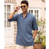 51bjXd4fNsL.jpg Men's Linen Henley Shirts Long Sleeve Collarless T-Shirts Longline Kurta Beach Shirts with Pocket
