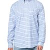 Stretch Cotton Non-Iron Oxford Polo Button-Down Collar, Outline Check Shirt, Blueoutlinechk