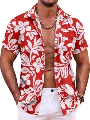 Mens Hawaiian Shirt Short Sleeve Button Down Shirts Tropical Summer Beach Shirts Casual Floral Aloha Shirts
