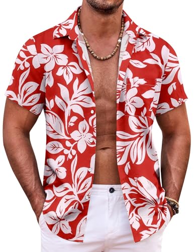 51cabfxEIUL.jpg Mens Hawaiian Shirt Short Sleeve Button Down Shirts Tropical Summer Beach Shirts Casual Floral Aloha Shirts