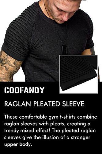 Men's Muscle T-Shirt Pleated Raglan Sleeve Bodybuilding Gym Tee Short Sleeve Fashion Workout Shirts Hipster Shirt