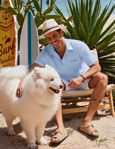 Men's Short Sleeve Button Down Shirt Casual Linen Shirts Summer Beach Vacation Shirt with Pocket